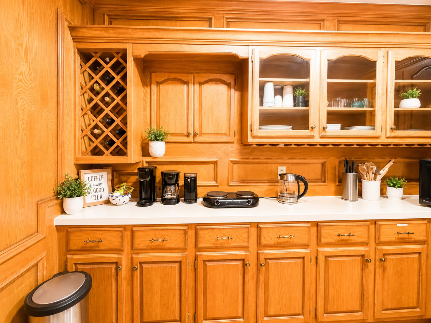 Fully stocked kitchenette with coffee station in a Westlake Hills Austin studio rental